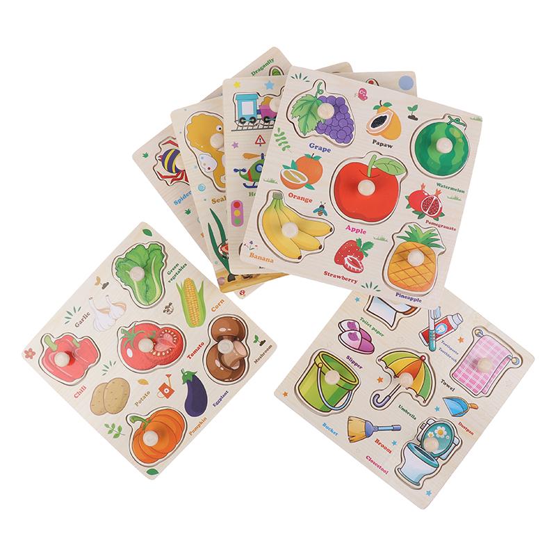 1 Set Cartoon Tier Verkehr Handgreifbretter Holzpuzzle Montessori Spielzeug für Kinder Frühes Lernen Lernspielzeug