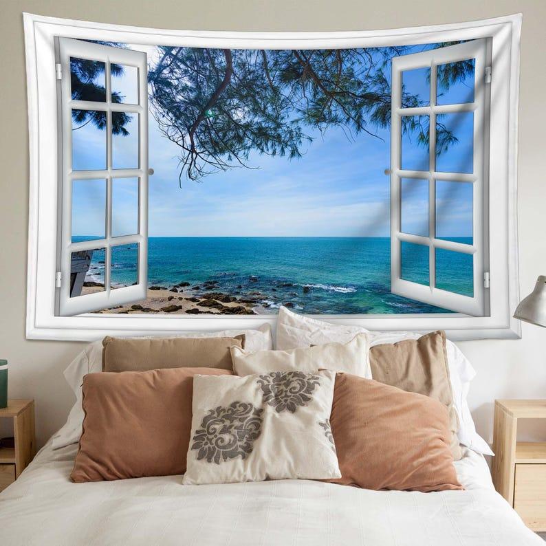 Sea view outside the window tapestry 75x100