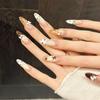 10Pcs Fake Nails Long Oval French Press On Nails Coffee Brown Leopard Print Resin Artificial Wearable False Nails for Women