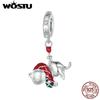 WOSTU 925 Silver Christmas Tree Car Beads Elk Snowflake Charm Snowman Puppy Cat Pendant Fit DIY Bracelet Necklace Cute Xmas Gift