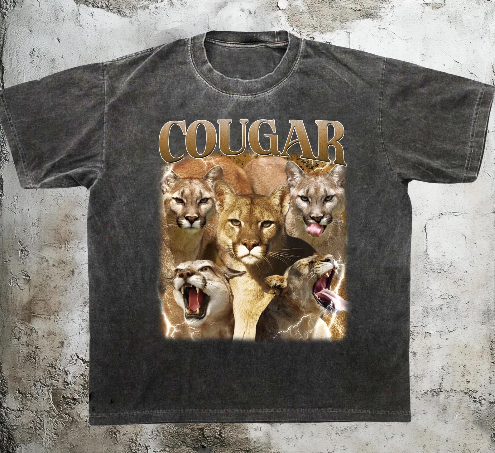 Vintage Cougar Graphic T-Shirt, Big Cat Lover Gift, Mountain Lion Tee 2XL