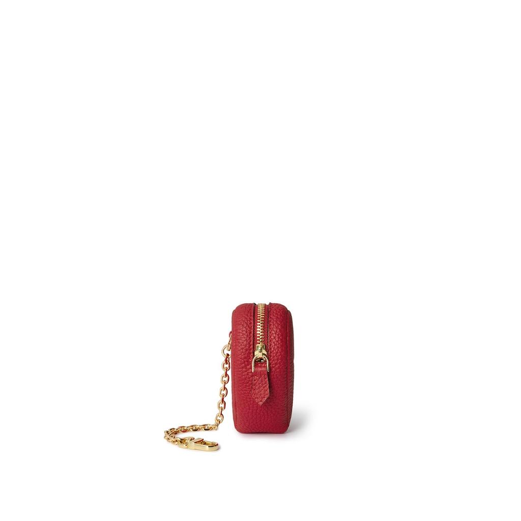 Bonaventura Mini Pouch with Chain, Shrink Leather (Heart) [Red], Coin Purse, European-Grade Genuine Leather, Gift, BCCT7-RD