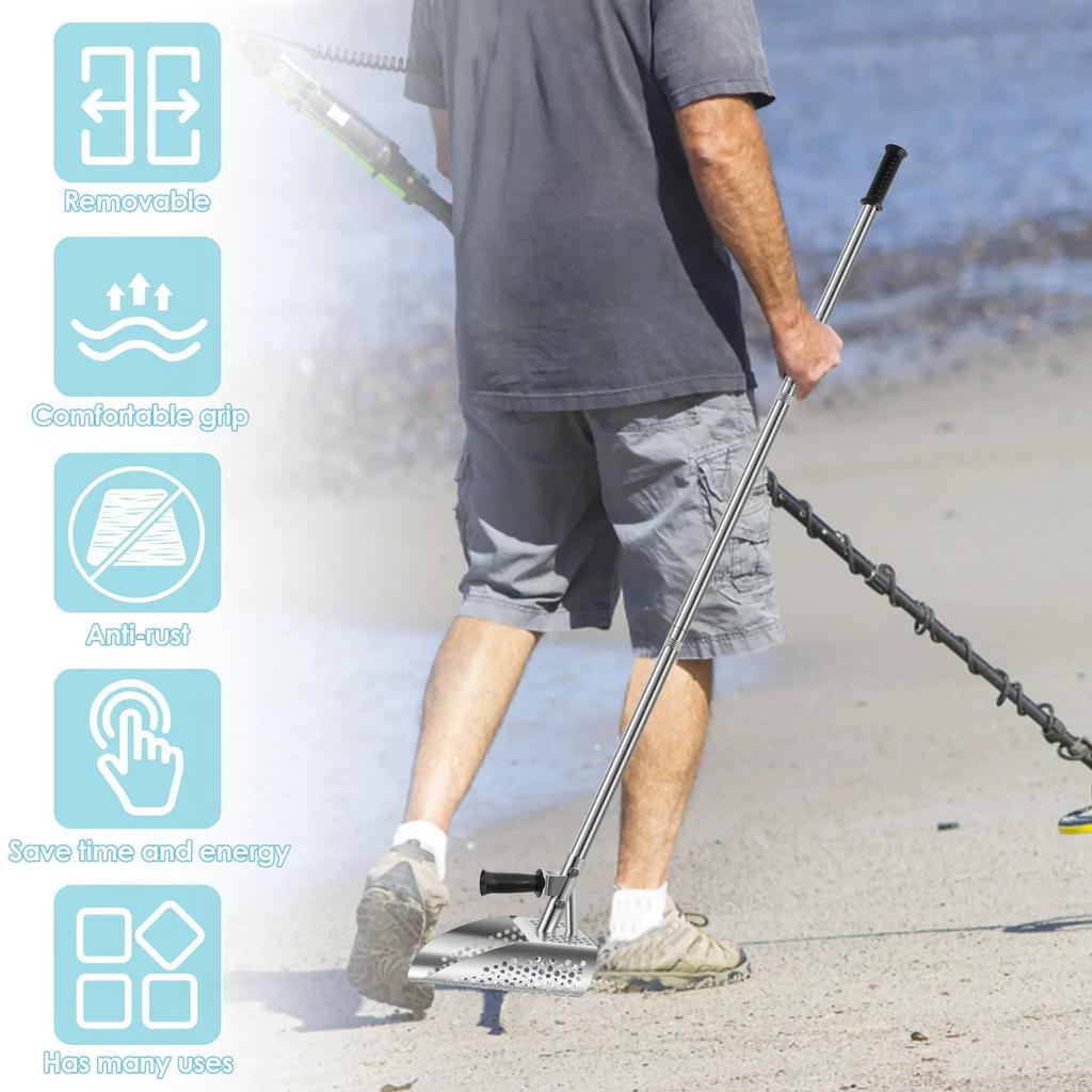 Metal Detection Tool Beach Sand Spoon with Anti Slip Handle Hexahedron 8mm Hole Detection Tool Rapid Screening for Beach Metal