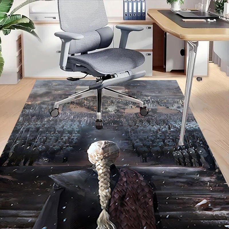 1pc Fire and Blood Office Carpet Chair Mats, Home Decor Mat Fantasy Theme Mat Durable Mat, Dragon Decor,Suitable for fantasy theme lovers