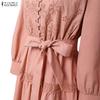 ZANZEA Women Casual Turn Down Collar Long Sleeve Loose Dress