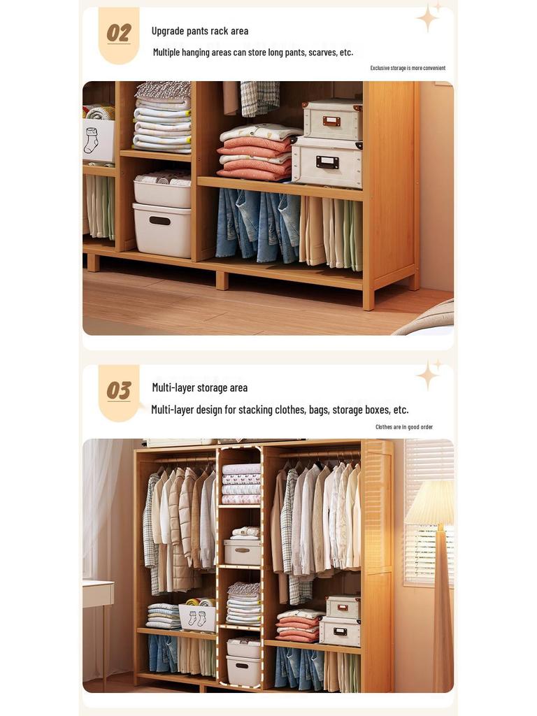 Floor-Standing Wardrobe with Curtain for Bedroom Storage, Easy Assembly, Space-Saving Design.
