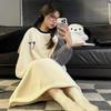 Women's Cartoon Flannel Nightgown – Cute, Cozy, Long Sleeve, Mid-Length Dress for Fall/Winter, Suitable for Home or Outdoors