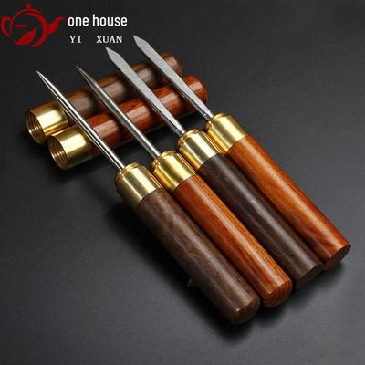 Pu'er Tee Messer Set: Edelstahl & Holz Teenadel