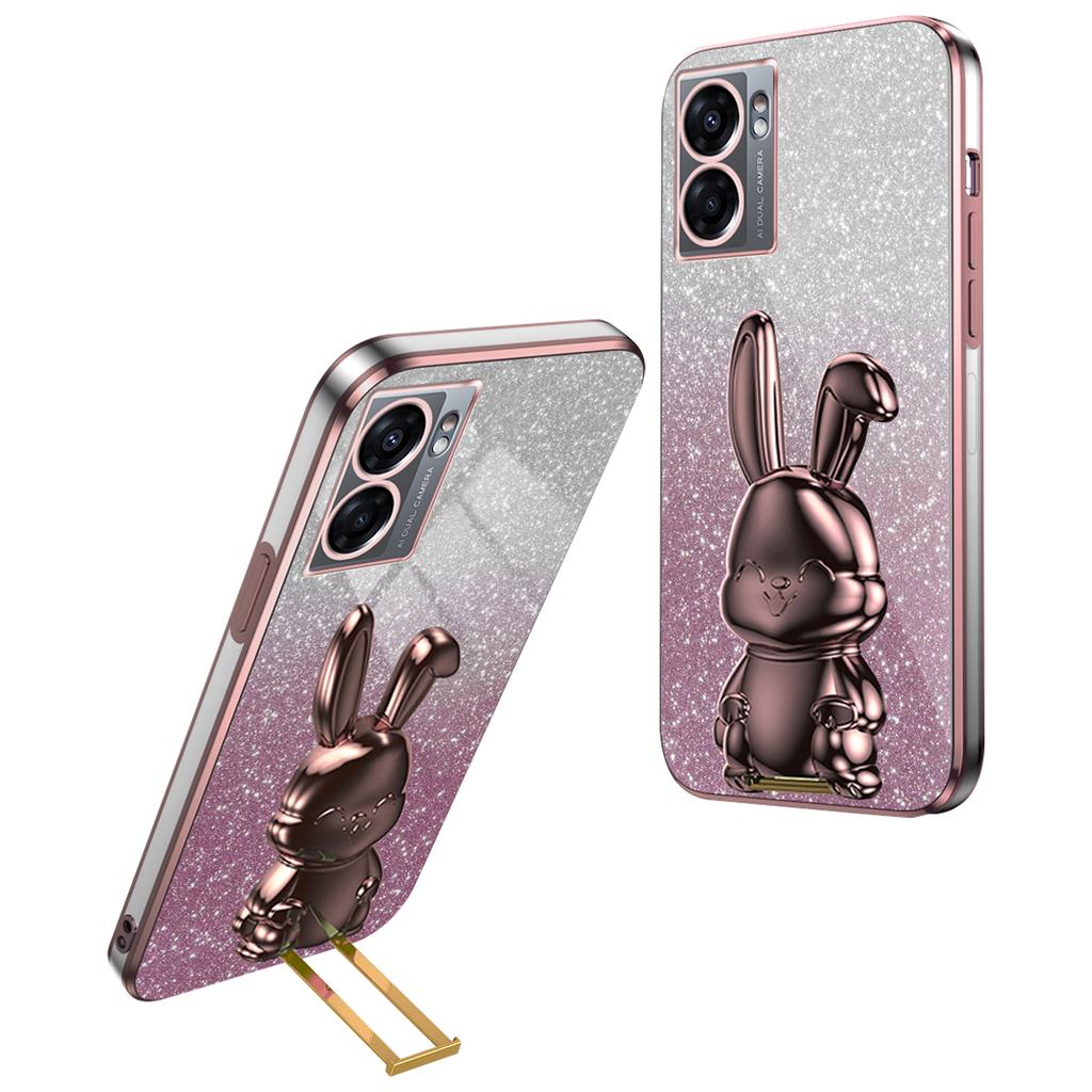 For Oppo A57 (2022) 5G/A77 5G/Realme Q5i/Realme V23 5G Rabbit Cellphone Case PC+TPU Cover with Kickstand