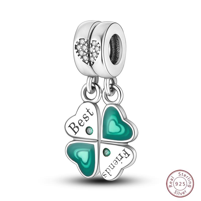 Copper Beaded Four Leaf Clover Lucky Shiny Zirconia For Original 3Mm Bracelet Women Fine Jewelry