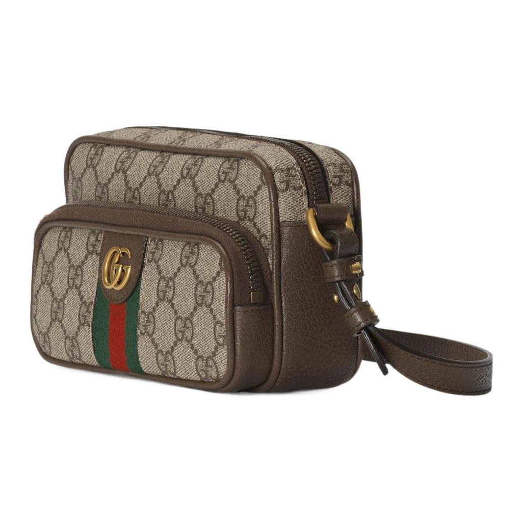 Gucci Ophidia Distressed Double G Logo Zipper Closure Canvas And Leather Trim Crossbody Shoulder Bag Men Bags Beige Ebony 722557-96IWT-8745