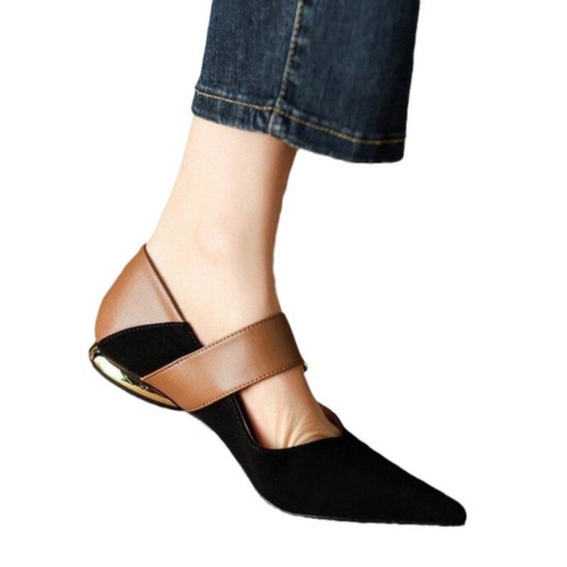 Fashion French Style Women Nature Suede High Thick Heels SmallHut New 2025 Spring Square Toe Pumps Elegant Lady Metal Decoration Shoes