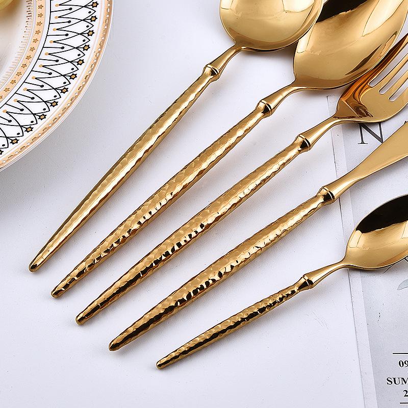 Edelstahl 304 Hammergriff Besteckset: Fruchtmesser, Gabel, Löffel, Steakmesser, Dessertlöffel - 3 Stück