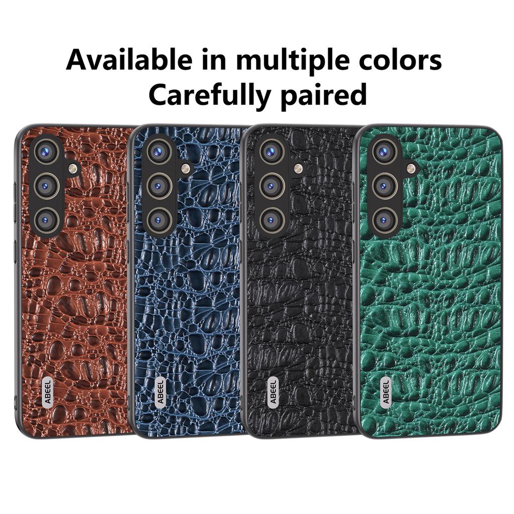 ABEEL For Samsung Galaxy S24+ Texture Case Genuine Cow Leather Coated PC+TPU Phone Cover