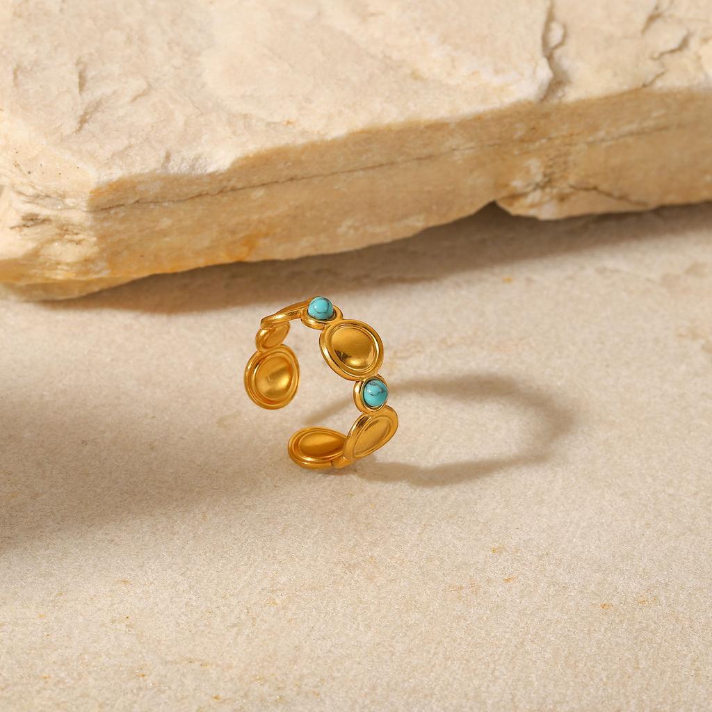 Natural Turquoise Stainless Steel Ring, Summer Bohemian Jewelry Open Finger Ring