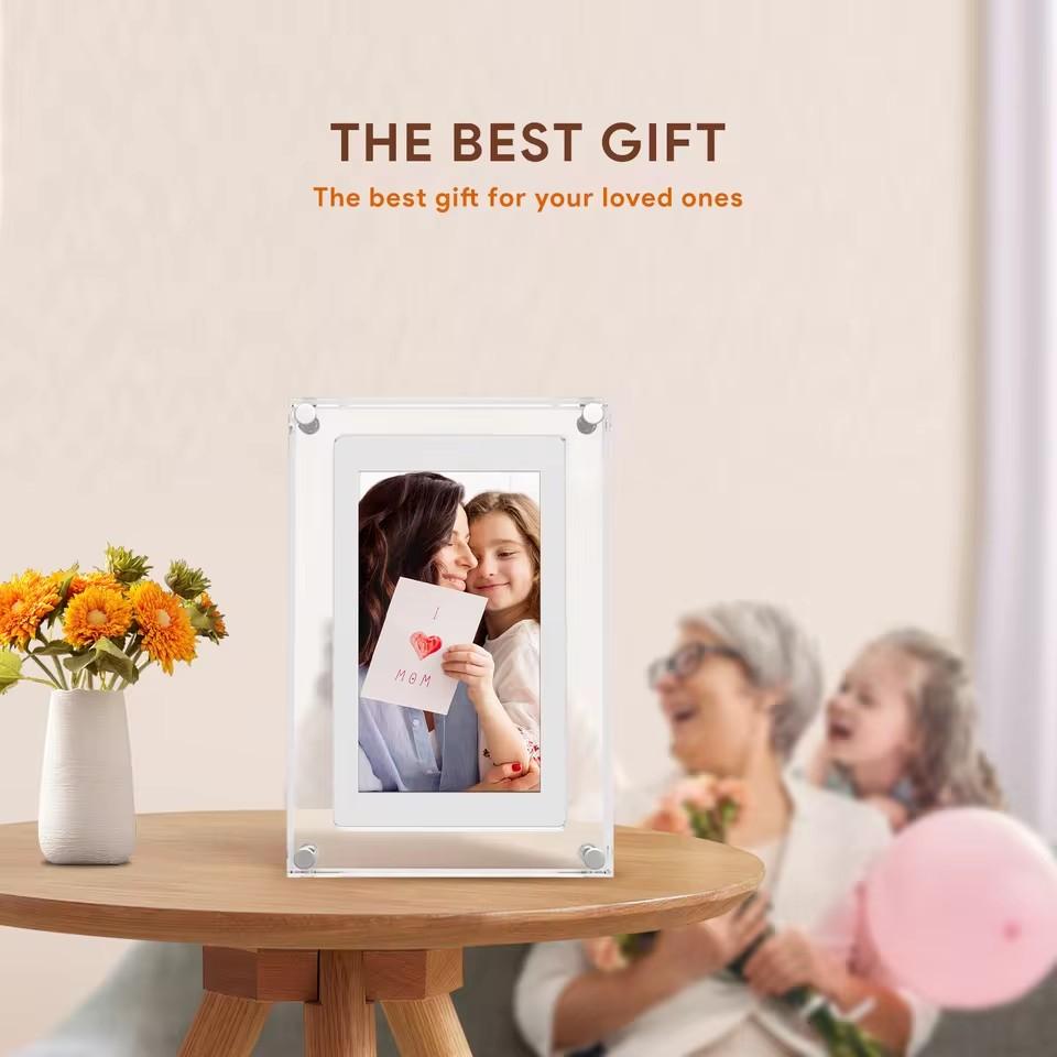 Acrylic Digital Photo Frame 5 Inch 1000mAh IPS Screen 4G Memory Volume Button Speaker Type C Cut Gift for Loved Porta Retrato