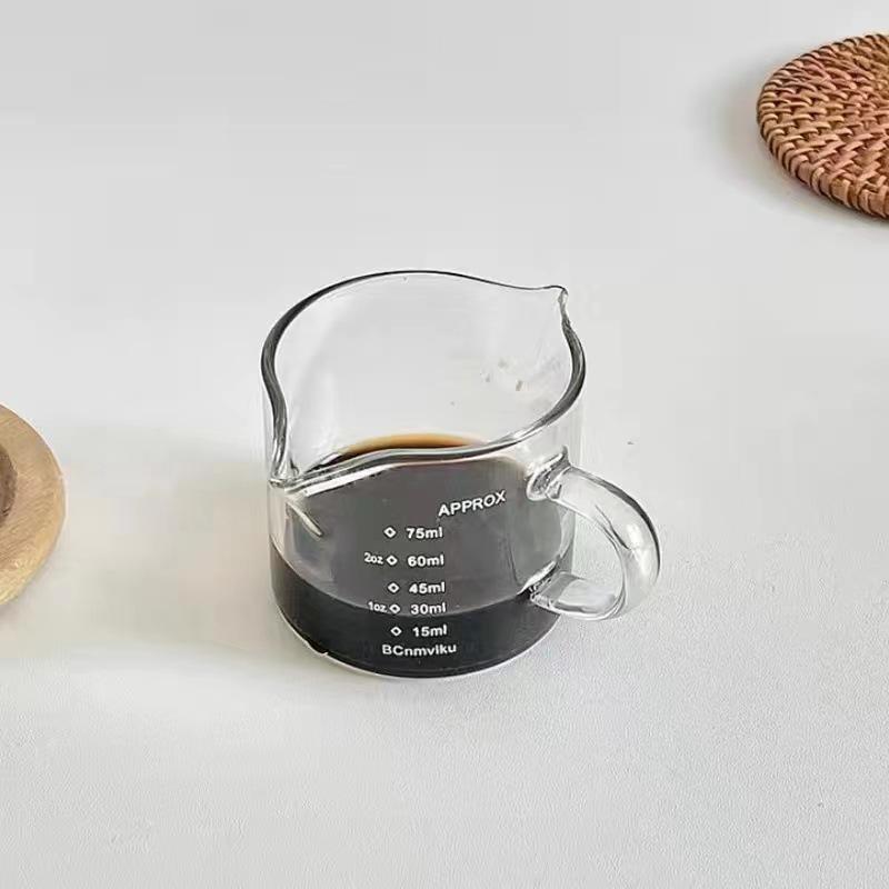 Espresso Scale Wooden Handle Milk Pitcher - Small Coffee & Sauce Measuring Cup