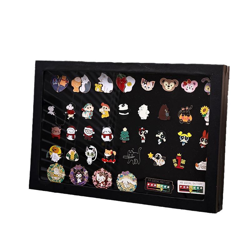 Commemorative Medal Storage Box with Brooch Lid, Ribbon, Display Stand, and Dustproof Felt