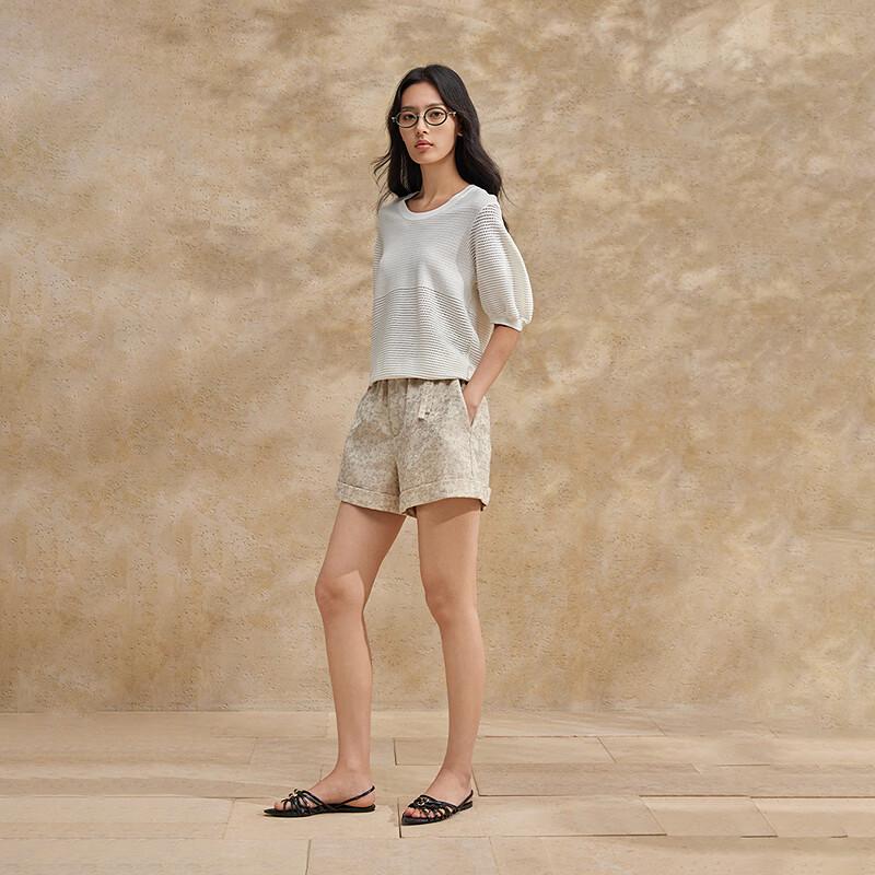 Broadcast Women's Hollow-Out Knit Ice Silk Short Sleeve T-Shirt