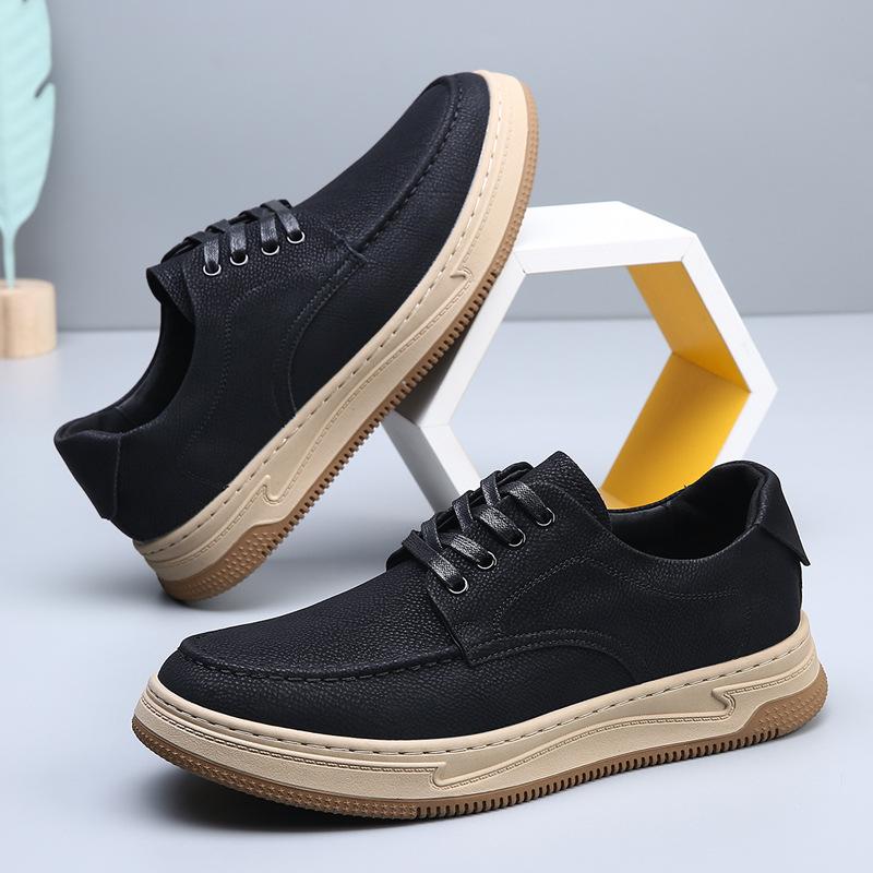 Fashion Autumn New Designer Fashion Leather Casual Shoes for Men Solid Color Lace Board Shoes Male Retro High Quality Board Shoes Man