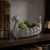 Resin Decorative Plant Pot Viking Longship Planter Pot, Dragon Boat Indoor Holder for Cacti Creative Air Plants, Rustic Nordic Ship Container