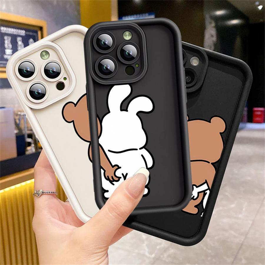 Best Friend Bear Rabbit Case for Apple iPhone 11 15 Pro Max 14 Plus 13 12 16 Shockproof Protective Silicone Funda Phone Cover