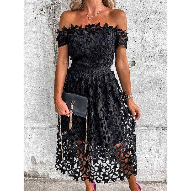 Lace European and American-Style off-Shoulder Casual Dress