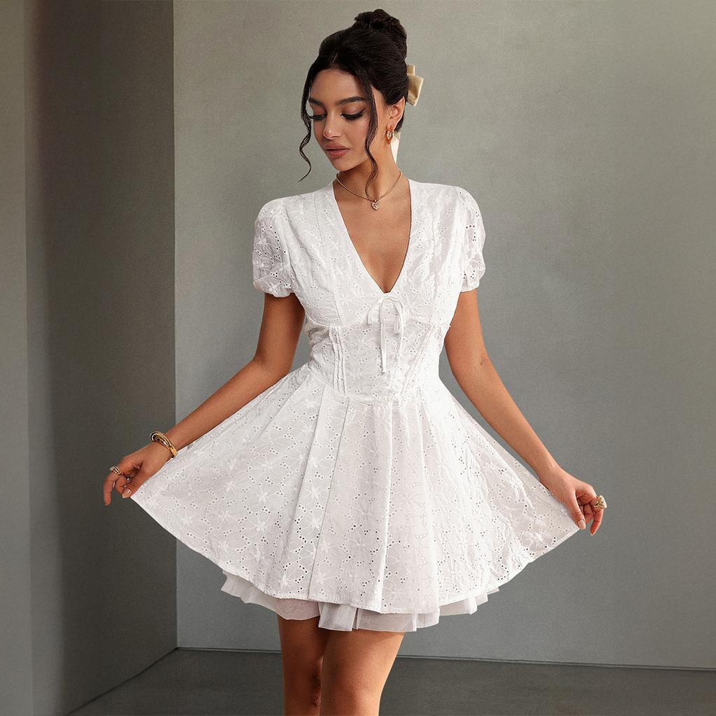 Francuski Elegancki Styl Sukienka z Głębokim Dekoltem V dla Kobiet na Wiosnę i Lato