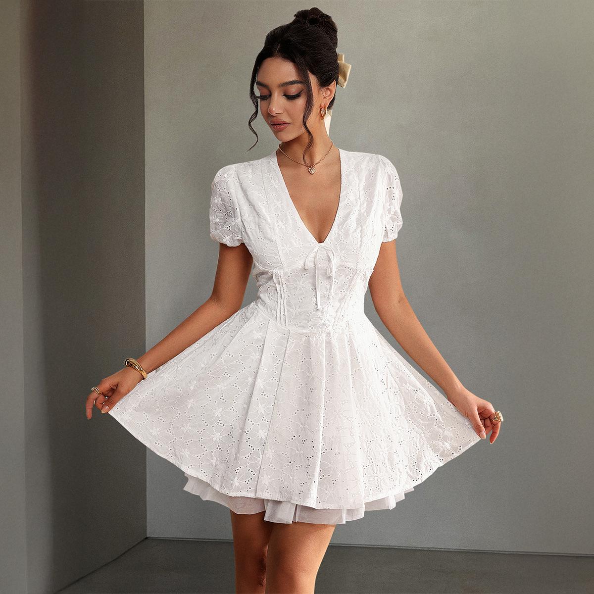 

Элегантное платье во французском стиле с глубоким V-образным вырезом для женщин на весну и лето S белый