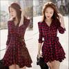 Abito a camicia scozzese da donna a maniche lunghe con volant a maniche lunghe da donna alla moda