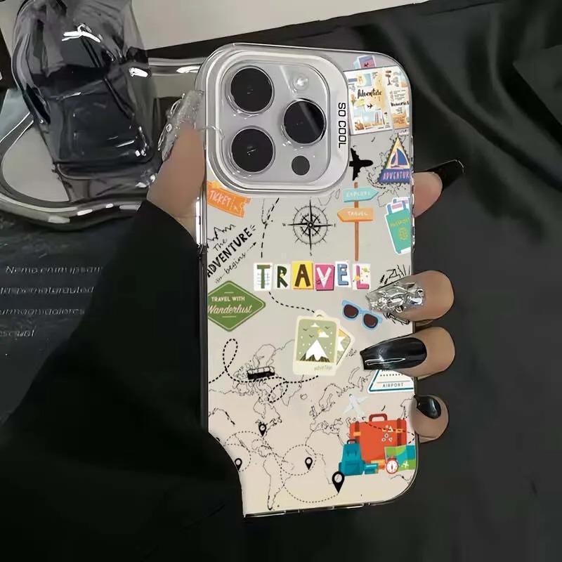 Travel World Map Signpost Pattern Design Protective Cover for iPhone 17 16 15 14 13 12 11 16E Series Pro Max Plus