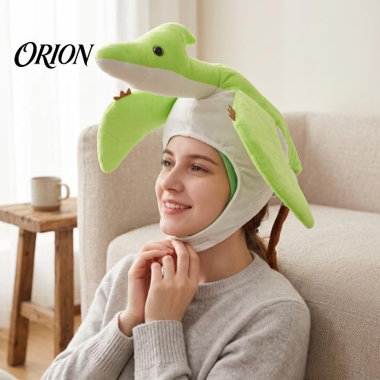 Creative Photo Prop Funny Pterosaur Costume Hat, Plush Winged Dinosaur Headgear, Cute Unique Halloween Cosplay Cap Padded Hat for Party Stable