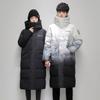 Unisex Gradient Long Puffer Jacket Hooded Casual Winter Coat