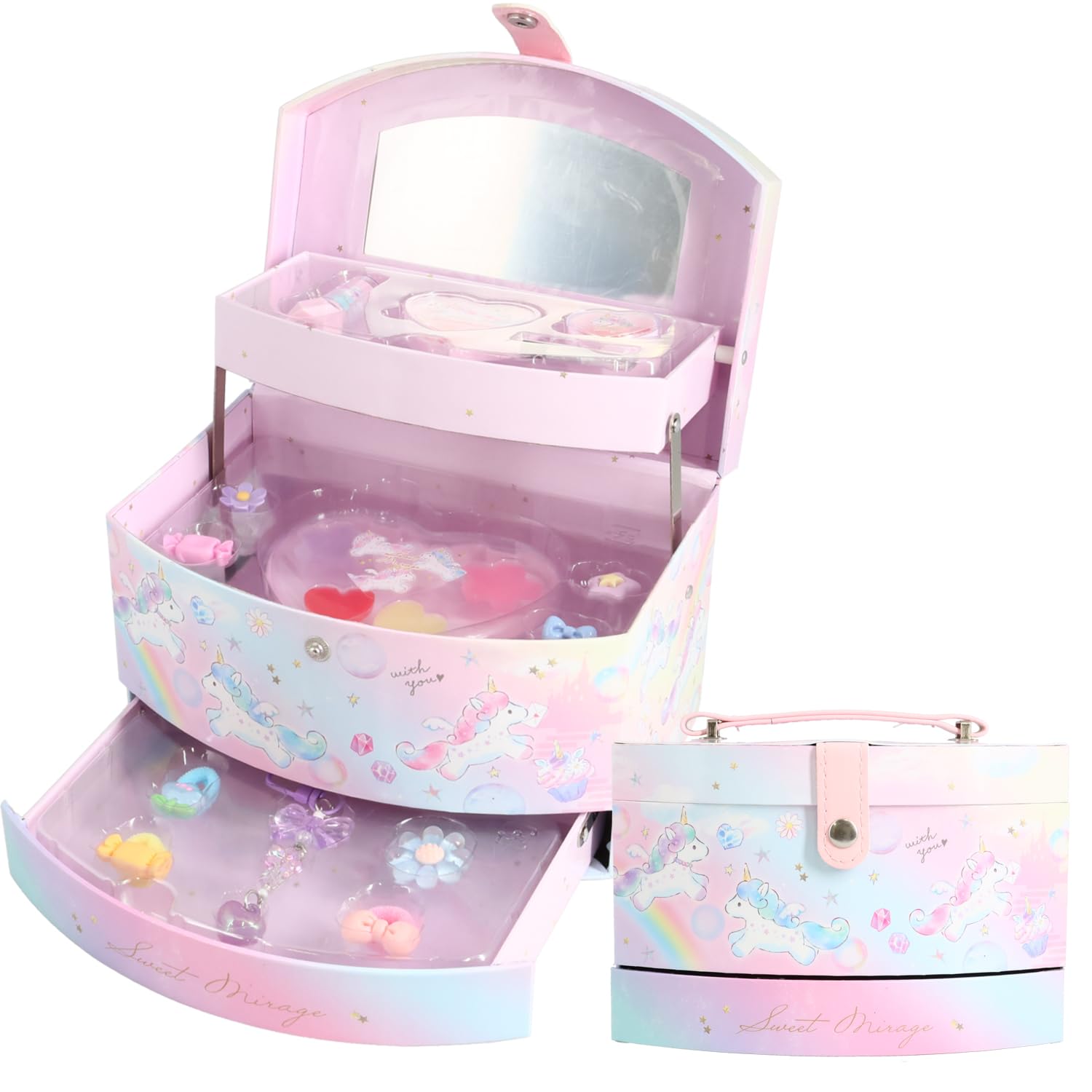 Shobido Unicorn Makeup Box Cosmetic Set - Gentle ingredients, easily removed with soap, includes makeup brush, kids  cosmetics.