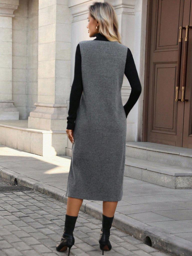 2025 Autumn/Winter Women's Knitted Strap Dress - Solid Color Long Skirt, European & American Style