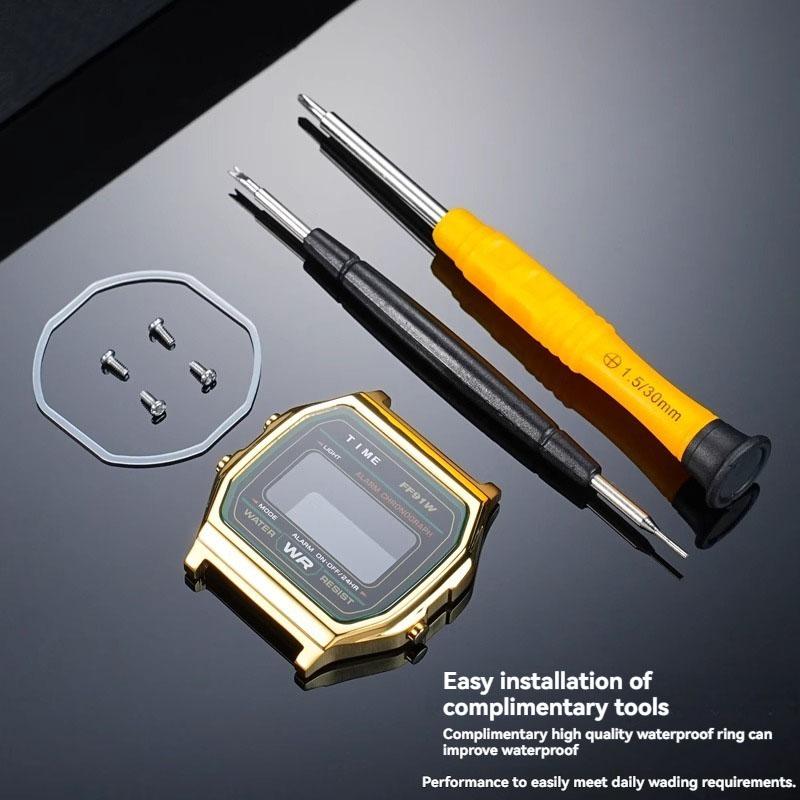 ONEMetal Modifikační sada pouzdra hodinek pro Casio A158 A159 A168 AW158 A158WA A159W-N1 Pouzdro a řemínek z nerezové oceli Kovový kryt hodinek RámečekMN