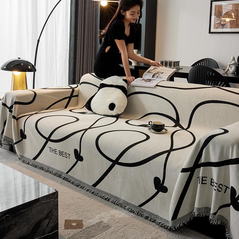 Chenille Sofa Cover Cloth Black and White Nordic Style High-Grade Sofa Cover Universal Cover Four Seasons Universal Non-Slip Full Cover Towel