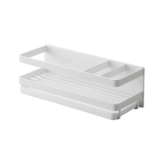 Yamazaki Jitsugyo Magnetic Sponge & Dispenser Rack with Tray White Approx. W25.5 x D9.5 x H9cm Tower Sponge Holder with Hook Floating Storage 3972