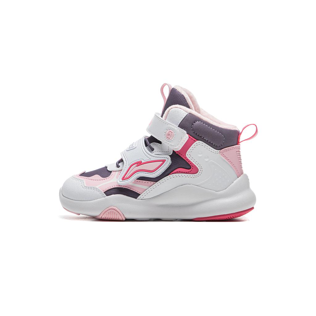 Li Ning Kids Fashion Trendy Versatile Simple Kids Sneakers Kids Sneakers Standard-White Ash-Gray-Purple Vibrant-Pink YKNT150-4