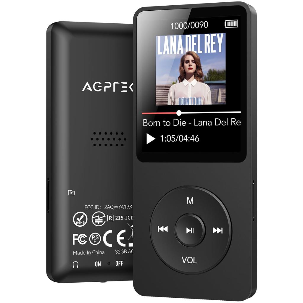 AGPTEK MP3 Player HIFI Music Player Ultra Lightweight Walkman 32GB Expandable To 64GB Button Operation Music Player 40 Hours Playback Lossless Sound