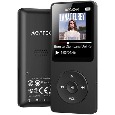 AGPTEK MP3 přehrávač HIFI hudební přehrávač Ultra lehký Walkman 32GB Rozšiřitelný na 64GB Tlačítkové ovládání Hudební přehrávač 40 hodin přehrávání Zvuk bezeztráty