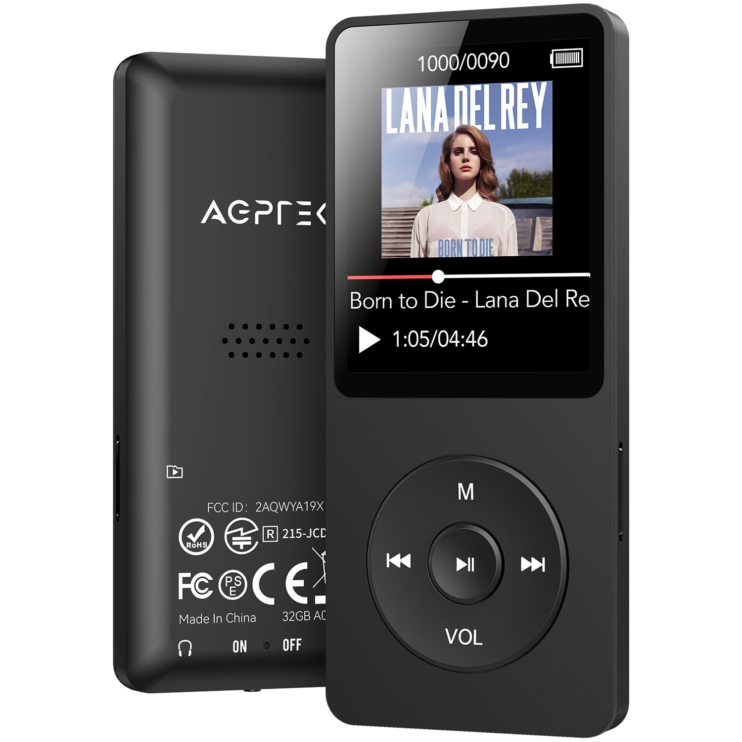 

AGPTEK MP3-плеєр HIFI Музичний плеєр Ультралегкий Walkman 32 ГБ Розширюваний до 64 ГБ Кнопкове управління Музичний плеєр 40 годин відтворення Звук без втрат