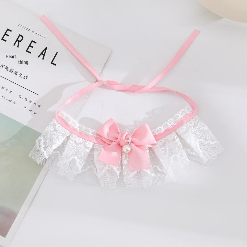 Pet Lace Pearl Collar: Plush Cat Necklace & Cute Dog Saliva Towel