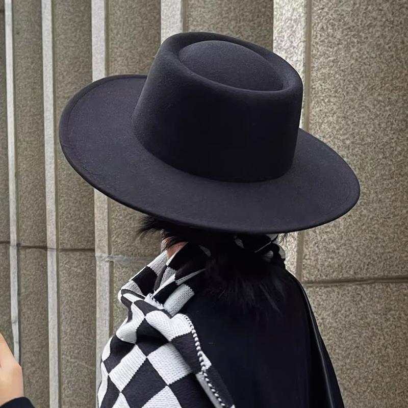 Hot autumn and winter imitation wool hat top hat small concave top felt hat