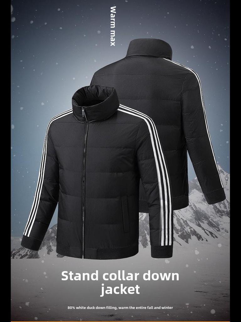 2023 Men's Slim Fit Stand-Up Collar Three-Bar White Duck Down Jacket for Couples