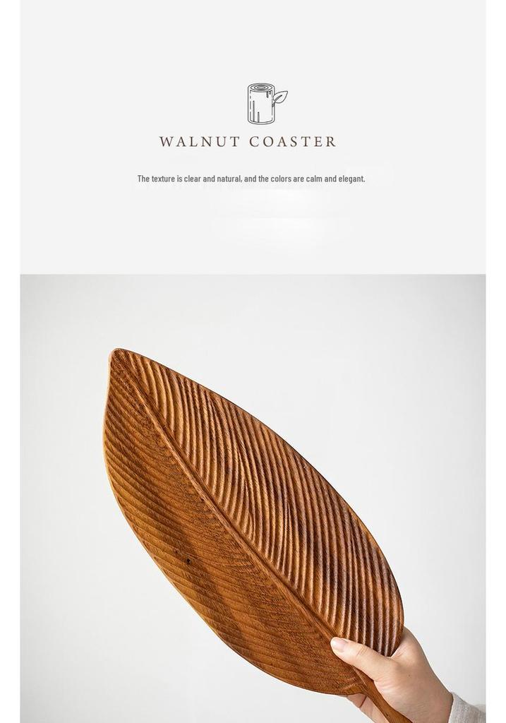 Walnut Leaf Wooden Tea Tray with Saucer & Snack Storage