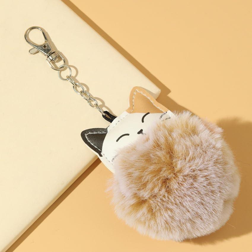[Coyoohouse] Fluffy Plush Keychain Cat Fluffy Cute Bear Design with Strap Backpack/Bag Accessory Perfect Christmas/Children's Day Gift Fashion