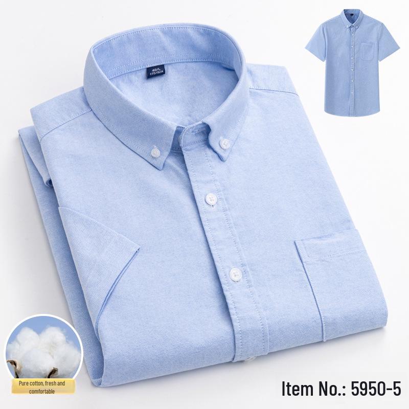 

Мужская дышащая рубашка Oxford из чистого хлопка без железа с коротким рукавом — летняя, деловая, повседневная L