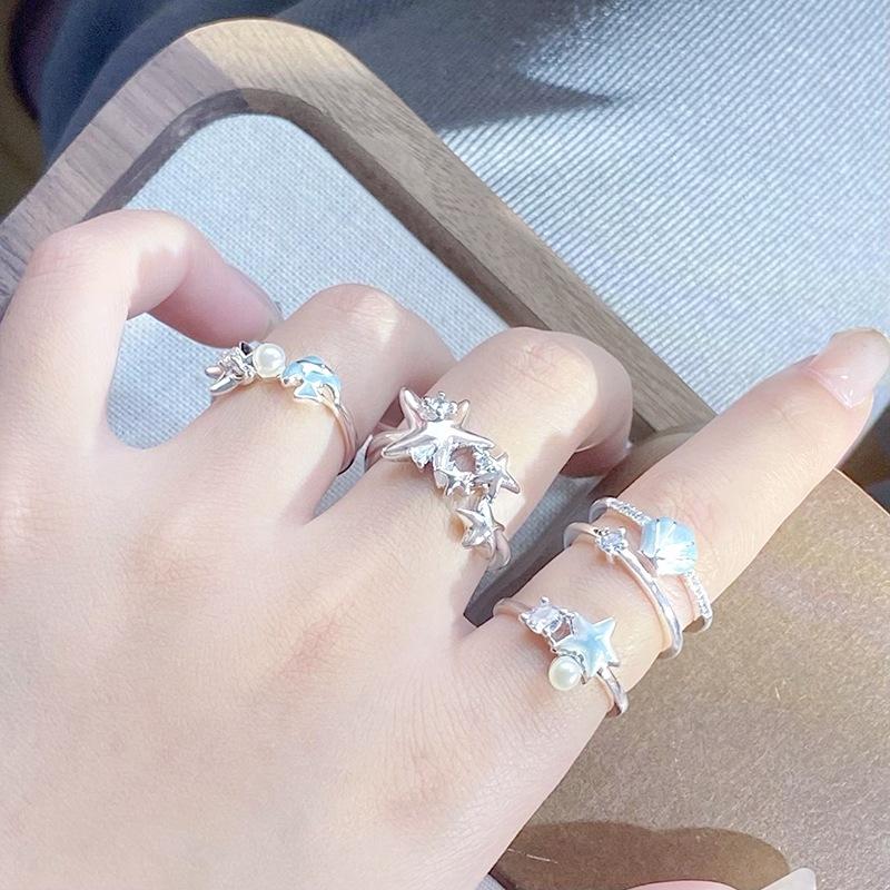[Blue Ocean Secret Realm] Starfish Shell Enamel Oil Drip Zir*****Pening Ring Niche Light Luxury High Sense Ring