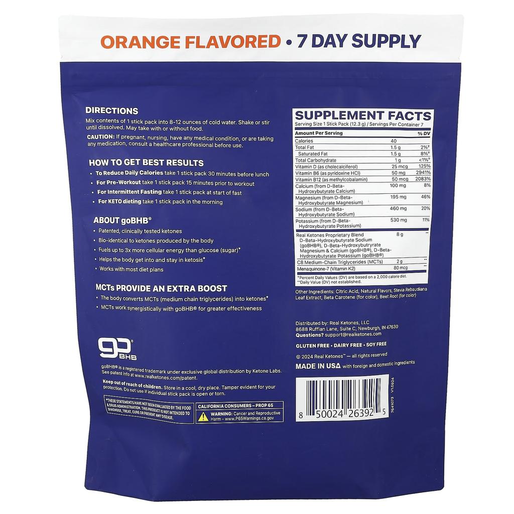 Real Ketones, Elevate, Orange, 7 Pack, 12.3g (0.43oz) Each